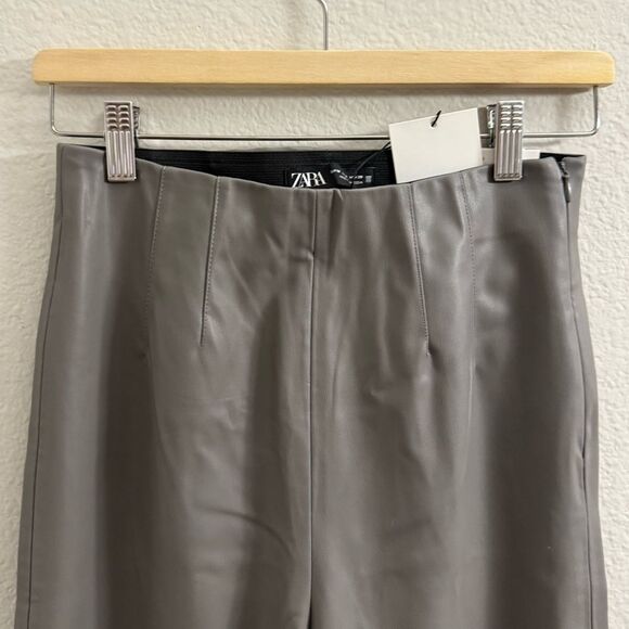 NWT Zara High Waisted Faux Leather Skinny Leggings Pants Gray Size Medium M - Picture 7 of 11